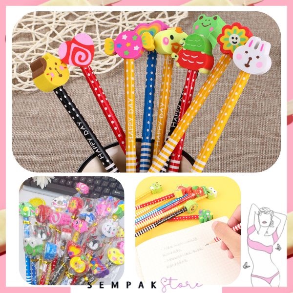 

SS Pensil Karakter Kartun Lucu Motif Garis Polkadot Pensil Karakter + Penghapus Pensil Lucu Ada Penghapus 3D Pensil Fancy Unik Pensil Warna-Warni Untuk Souvenir Alat Tulis Sekolah TK SD Cartoon Pencil With Eraser