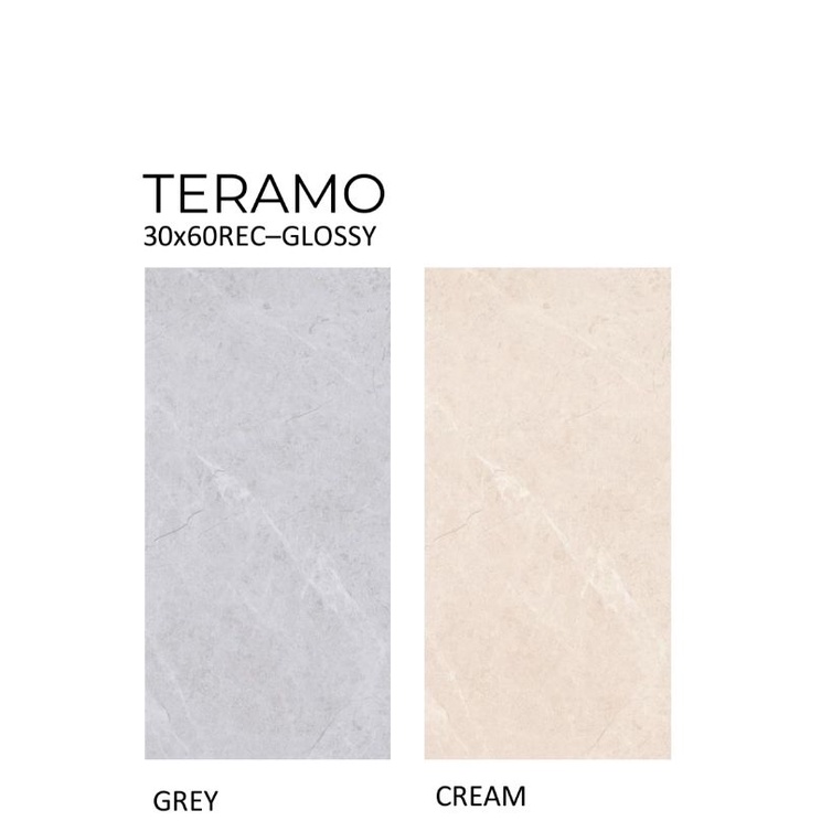 Keramik Glossy Motif Marbel Cream Dan Abu Teramo Ukuran 30x60 by Platinum/Keramik Kualitas 1 Grade A