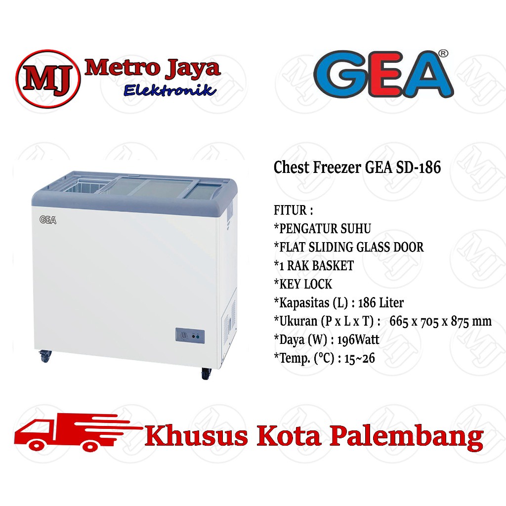 GEA SD-186 SLIDING FLAT GLASS FREEZER 186 Liter SD 186 Freezer Kaca