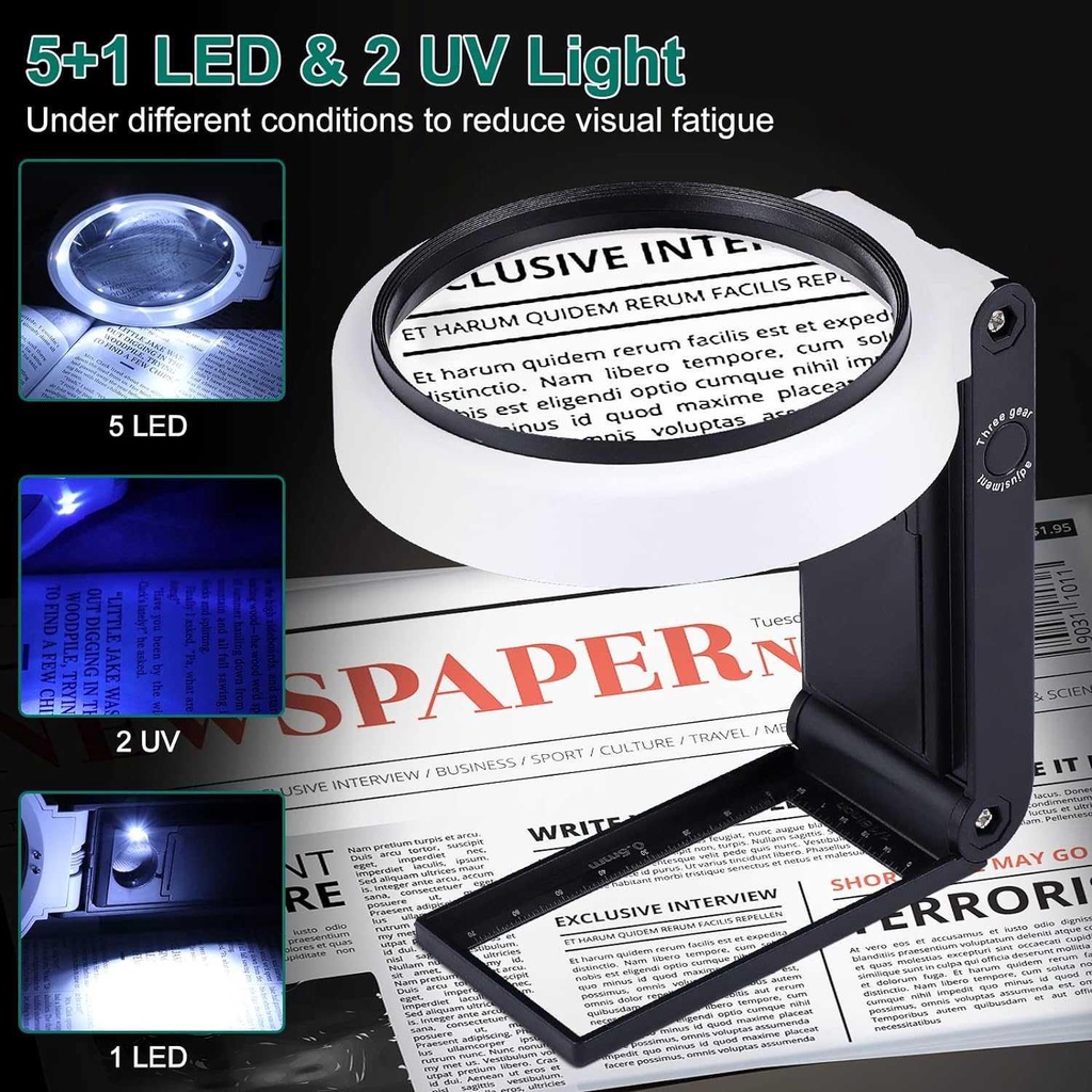 

Kaca Pembesar Folding Genggam Magnifier Glass 6x 25x with LED UV