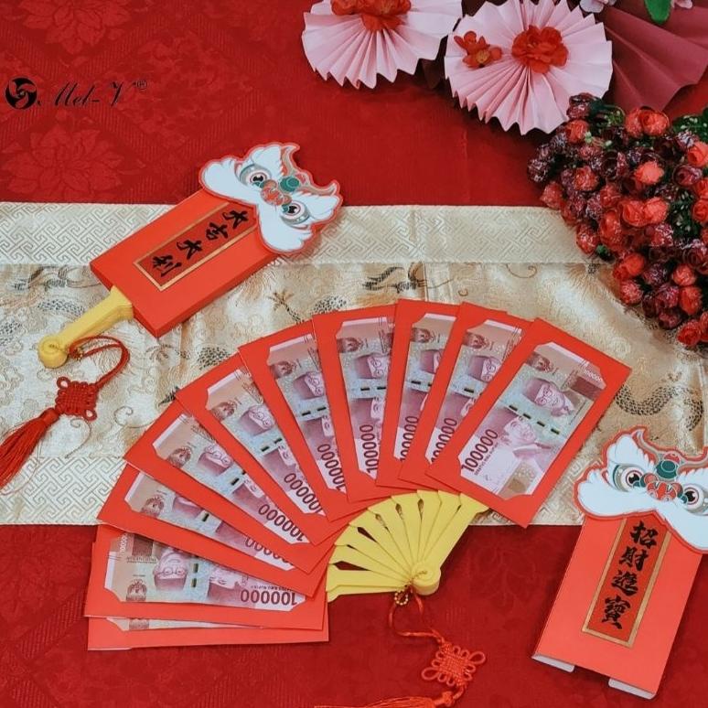 

New Stok Angpau Kipas 10 Slot Angpao Imlek Bentuk Kipas Lipat Amplop Merah New Terlaris