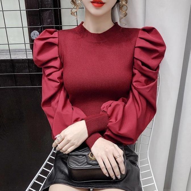 Hot.. Ios Damita Atasan Blouse Korea Ootd Lengan Panjang Model Balon