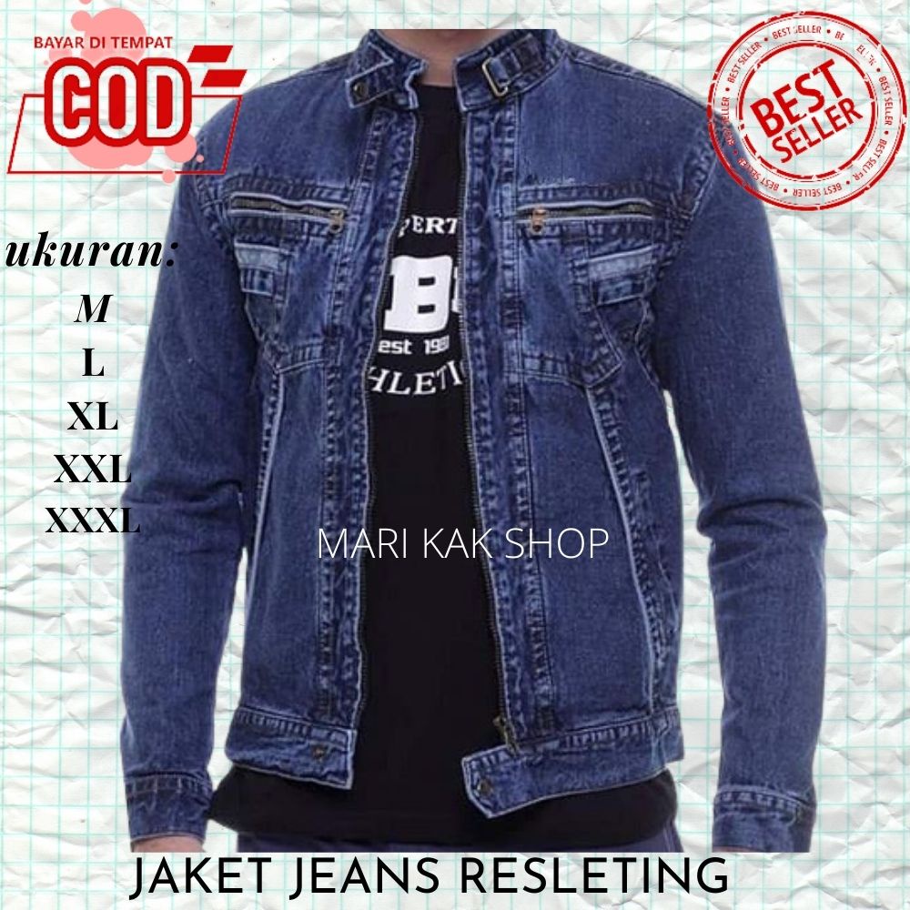 Promo Mega Sale 1.1 // JAKET JEANS PRIA RESLETING JUMBO JAKET JEANS ZIPPER JACKET DENIM PRIA BIOWASH