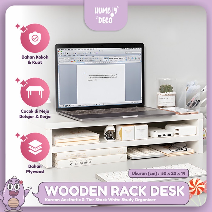 

Korean Aesthetic 2 Tier Stack White Study Table Wood Desk Organizer