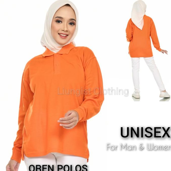 Kaos Polo Panjang Oren Polos / Kaos Kerah Panjang