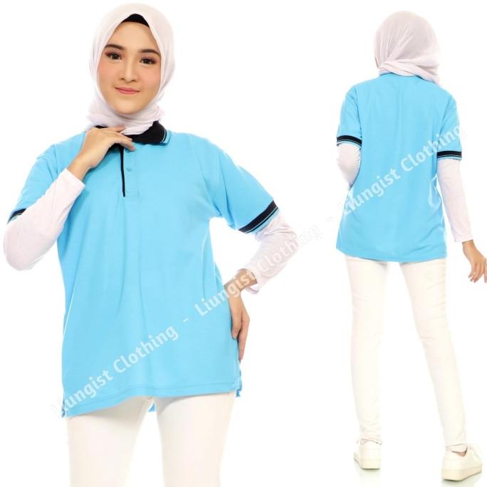 Kaos Polo Unisex Biru Laut Kerah Hitam / Kaos Kerah / Poloshirt