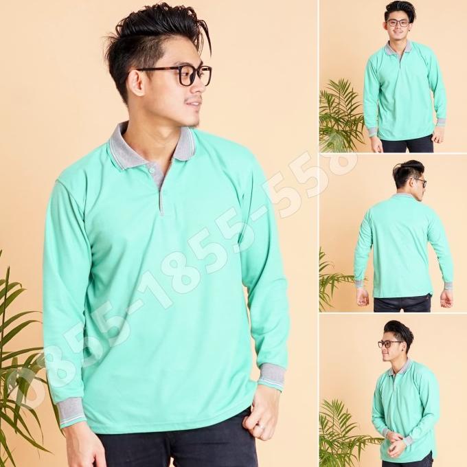 Kaos Polo Panjang Tosca Muda Kerah Abu / Kaos Kerah Panjang