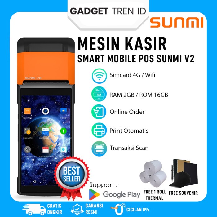 

Mesin Kasir Android Sunmi V2 2/16Gb 4G Thermal Printer Scanner Barcode