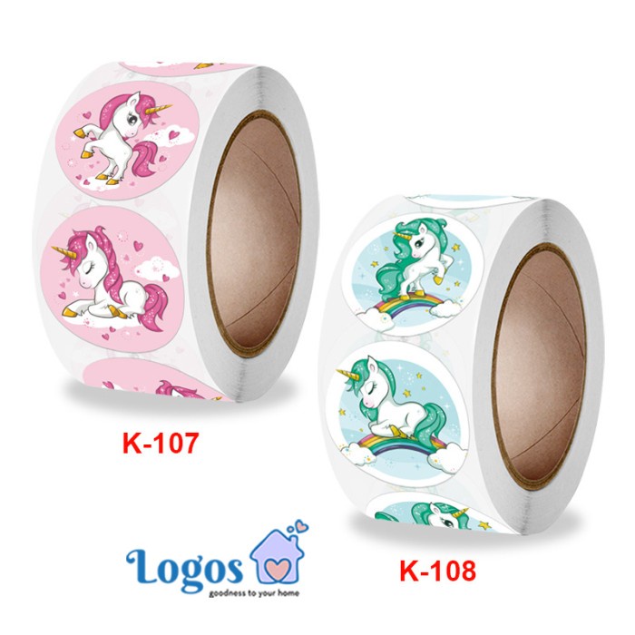 

TERLARIS Stiker bulat Unicorn Round Sticker Green Pink Labels Hangtag pack gift
