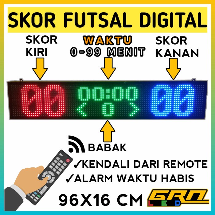 Fines Skor Futsal Digital Papan Skor Remote Tiga Warna