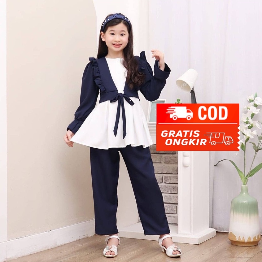 Setelan Anak Perempuan Fashion Stylish Menarik Baju Setcel Tk/Sd Tanggung Lebaran 2024 Pakaian 1Set 