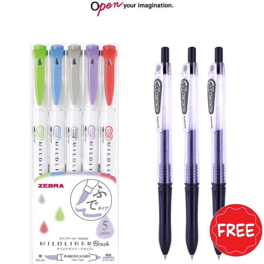 

Zebra Ldliner Brush Marker Double Ended Set 5 Pcs Free Kokoro Pul 3 Pcs