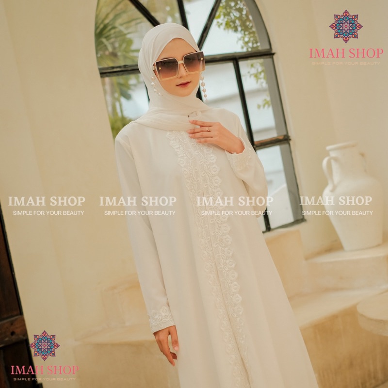 [SYAR'I TILL JANNAH] Abaya Gamis Putih Wanita Renda Baju Lebaran Turkey Umroh Haji Busana Muslim