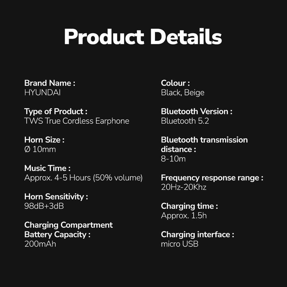 Bisa Cod Hyundai T21 Bluetooth Earphone Tws Headset Earbuds Earphone V5.3 Stereo Bass Headset Sport 