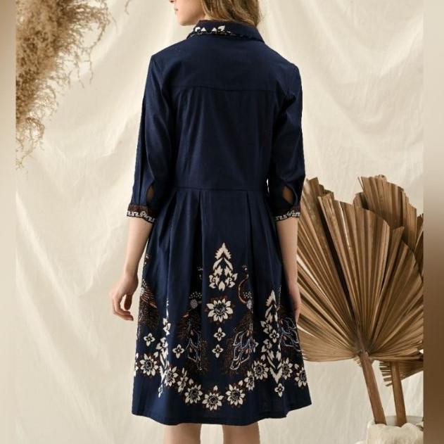Dress Batik Peacock Navy Cheongsam Qipao Modern Elegan Classy Kmc Pengiriman Cepat