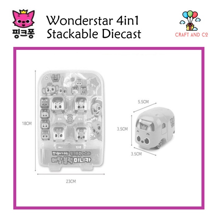 Mainan Mobil Diecast Pinkfong Hogi Wonderstar Minicar Block 4In1 Ori Termurah