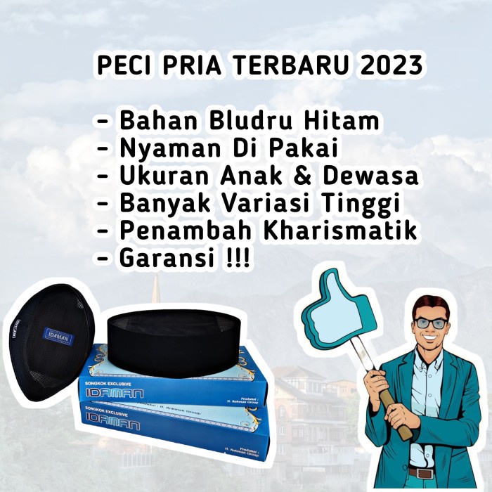 Peci Kopiah Songkok Pria Tinggi 5Cm 6Cm 7Cm Hitam Polos Ac Peci Pria