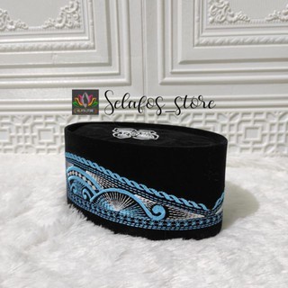 Peci Songkok Kopiah Hitam Motif Batik Rdir Biru Tosca Premium