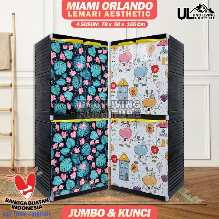 JUMBO MIAMI ORLANDO LEMARI PLASTIK 4 SUSUN MOTIF KARAKTER KUNCI