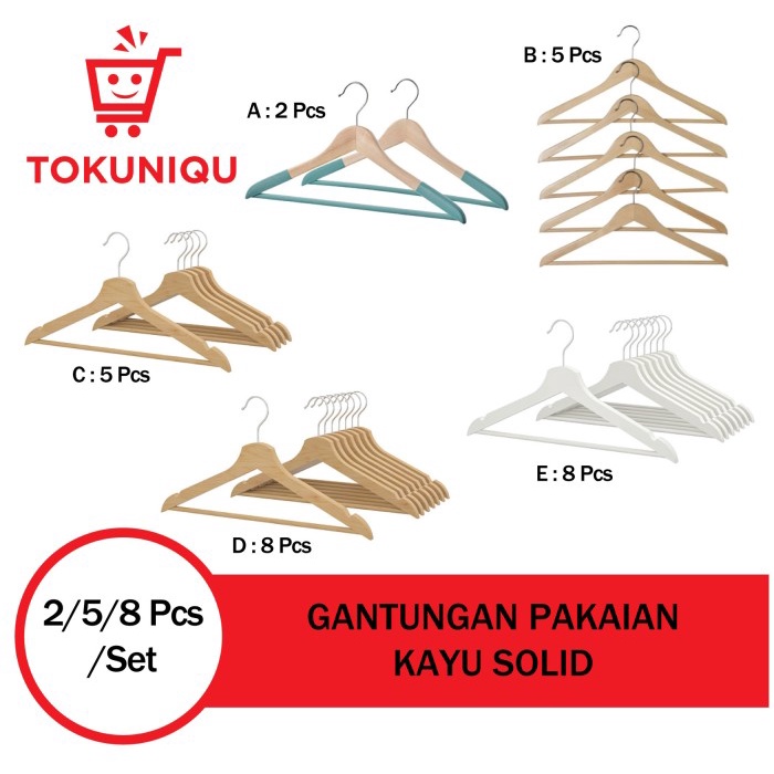 HANGER KAYU PALANG NATURAL GANTUNGAN BAJU KAYU DEWASA WOOD HANGER