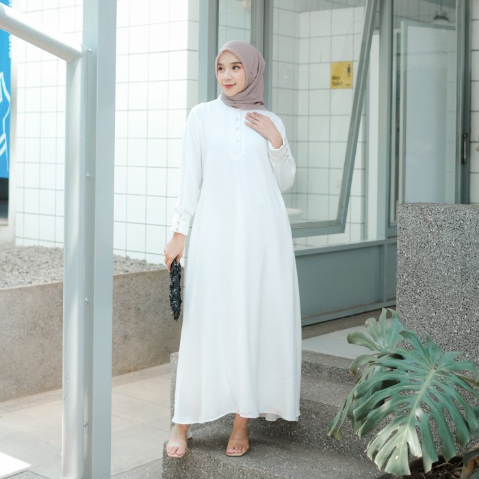 Odeca Button Dress Gamis Polos Dress Muslimah