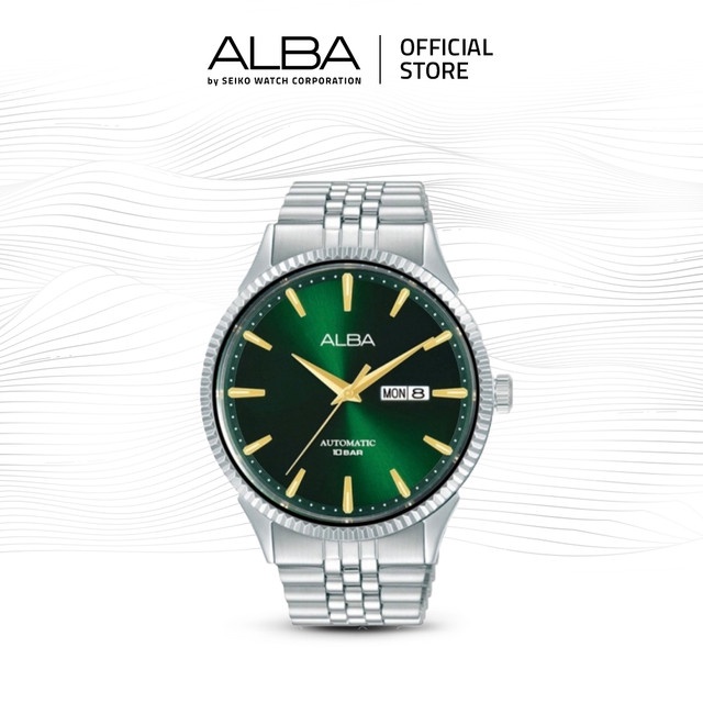 Alba Mechanical Jam Tangan Pria AL4235 / AL4235X1 Automatic Green Dial Stainless Steel Strap Watch