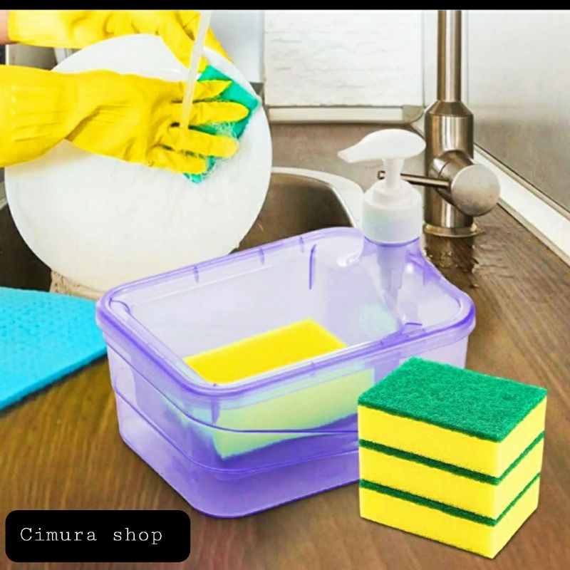 Dispenser tempat cuci piring/tempat sabun cuci piring/tempat sabun+spon cuci piring/tempat sabun mul