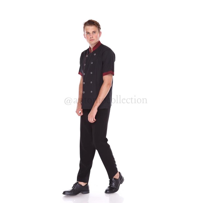 Baju Koki / Chef Hitam Dove List Merah Maroon