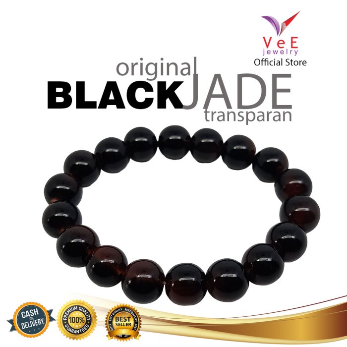 Gelang - Gelang Black Jade Batu Giok Cina Asli 10Mm Transparan - Vee Pria Wanit