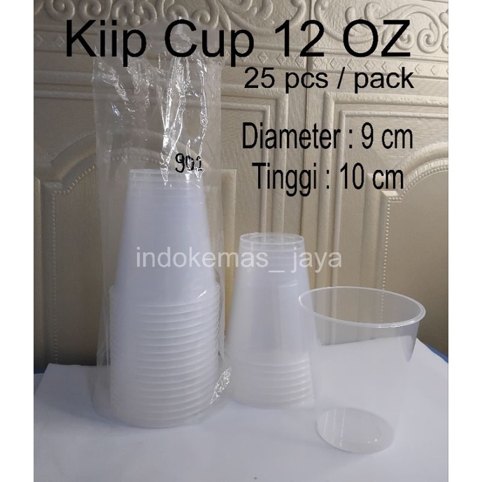 Cup KIIP 12Oz/ Gelas KIIP + Tutup/ Gelas Minum Plastik/ Cup Es Buah/ Cup Plastik 25pcs