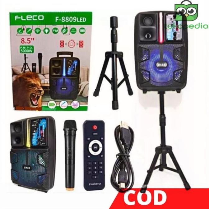 Speaker Bluetooth Karaoke 8.5" Fleco F 8809+Stand +Mic Wireless Yunsabell