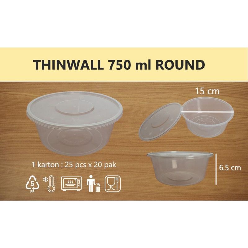 Thinwall Bulat 750 ml Round / Kotak Makan Plastik 750 ml Bulat / Food Container 750 ml