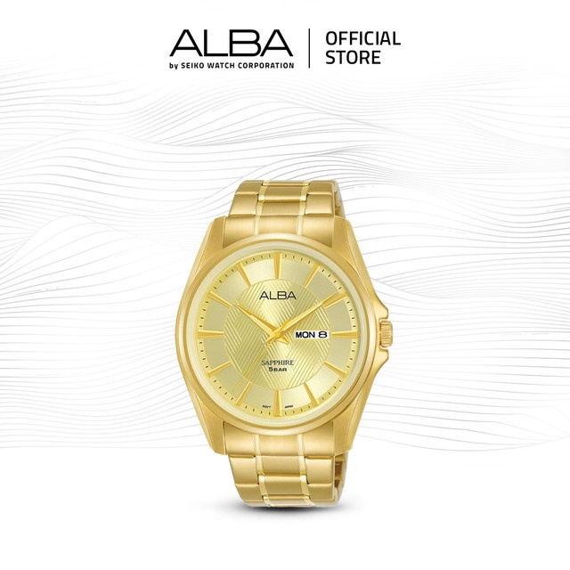 Alba Prestige Jam Tangan Pria AJ6094 / AJ6094X1 Quartz Gold Pattern Dial Stainless Steel Strap Watch