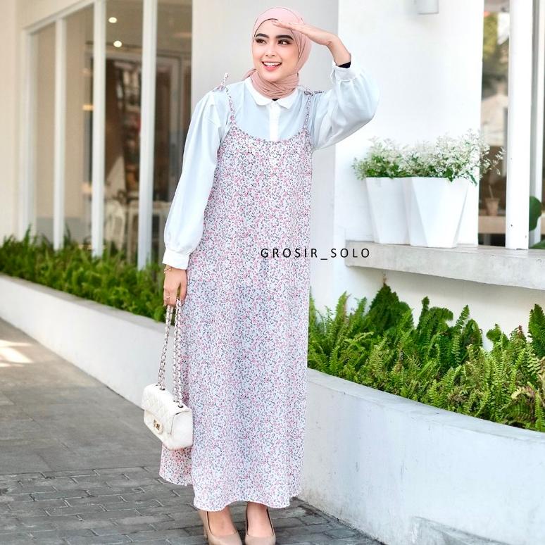OVERALL WANITA KOREA / YUBI SLOOPY DRESS OVERALL / JEJU OVERALL DRESS MOTIF BUNGA KOREAN STYLE