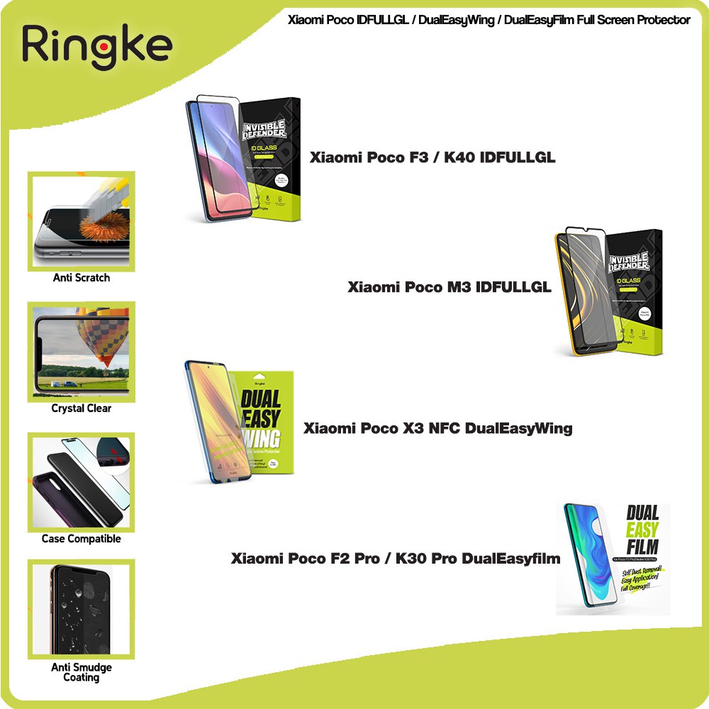 Screen Protector Ringke Compatible For Xiaomi Poco M3 / X3 NFC / F3 / K40 Full Tempered Glass Anti G