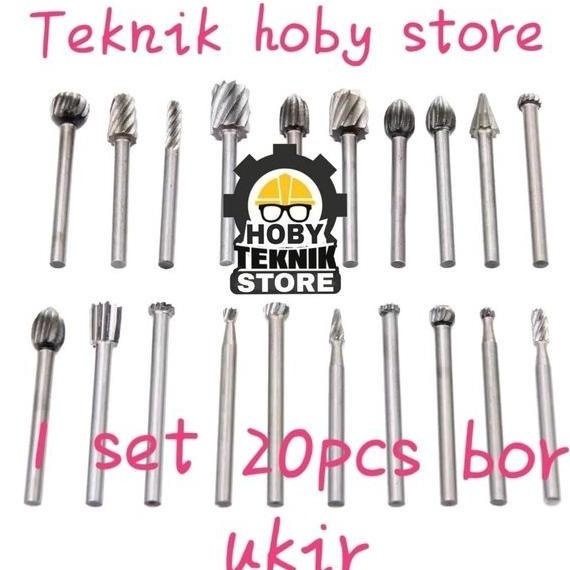 Mata Bor Ukir 1 Set 20Pcs Untuk Tuner Ukir Bubut Kayu Batu Besi