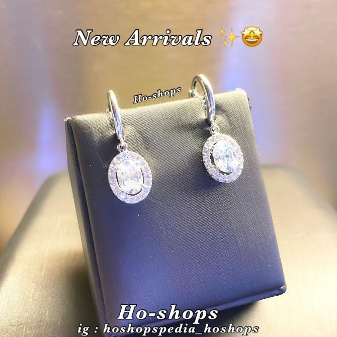 TERBARU ANTING OVAL MODEL BERLIAN MAS PUTIH KADAR 750 ASLI EMAS 