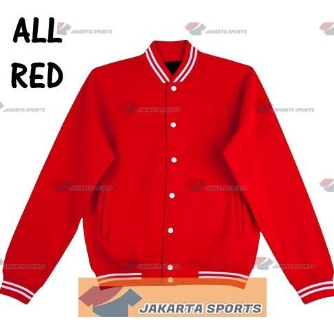 READY STOCK JAKET VARSITY MERAH POLOS BASEBALL PRIA WANITA MURAH BOMBER JACKET 