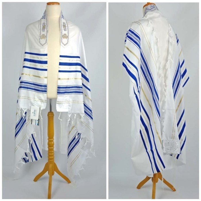 Selendang Doa BLUE-GOLD ACRYLIC Tallit Gadol Kosher by Israel