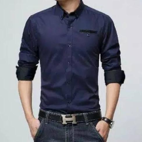 Big Sale Baju Kemeja Kantor Kerja Katun Polos Pria Lengan Panjang Import Murah Original