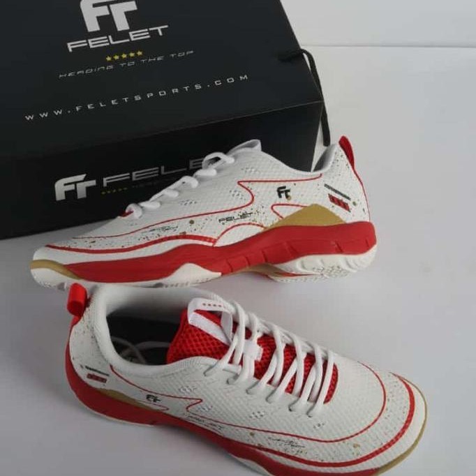 [Original] Sepatu Badminton Felet Pro Bs 061 White Red Original Berkualitas