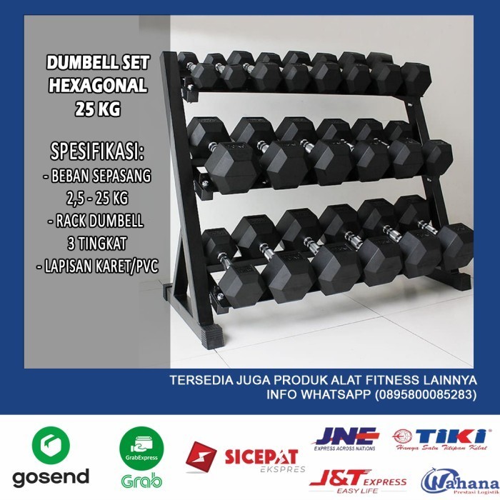 ✅Baru Dumbell Set Rack Hexagonal 25 Kg Terbatas