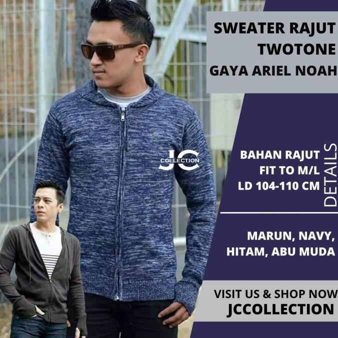 TERBARU OUTER JAKET RAJUT PRIA JEMPOL ARIEL / KNITTING SWEATER ROUNDHAND - JC 