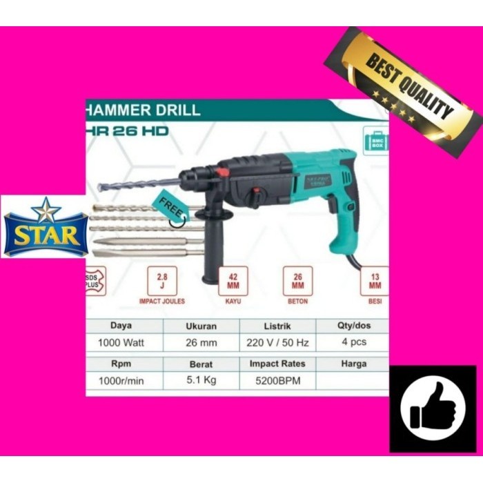 ✨New Mesin Bor Rotary Hammer Drill Modern 24Mm M-3124 Maktec Mt 870 871 Sds Berkualitas