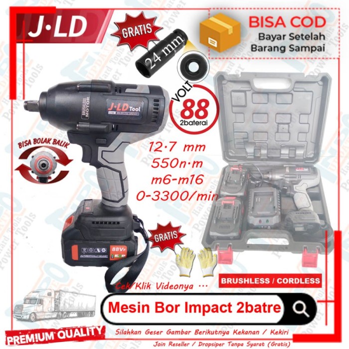 ✨New Mesin Bor Cordless Impact Cvt Impek Wrench 48S 48V 24Mm 2Batre Metik Terbaru