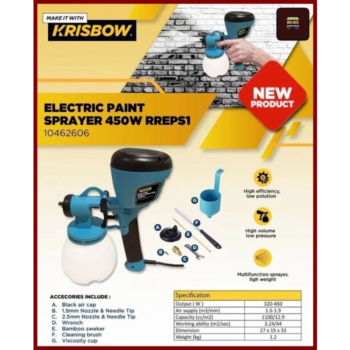 ✨New Ori Krisbow Paint Spray Gun Elektrik 450 Watt Rreps1 Alat Semprotan Cat Limited