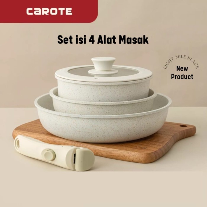 [New Ori] Carote Set Gagang Lepas Fry Pan Dan Sauce Pan - White Shake Berkualitas