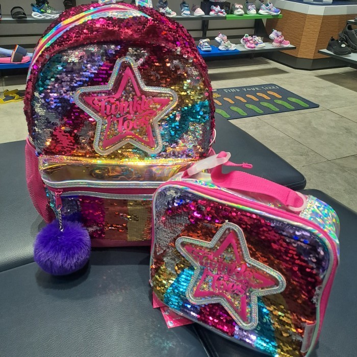 [New] Set Tas Dan Lunch Bag Skechers Original Twinkle Toes Rainbow Sequin Terbaru