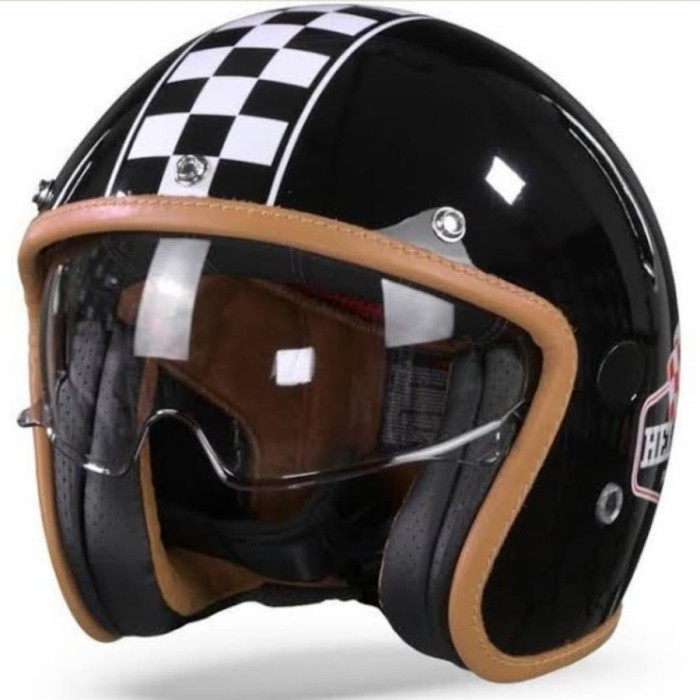 [New] Helstons Flag Black Carbon  Helm Retro Vintage  Helm Vespa Retro Diskon