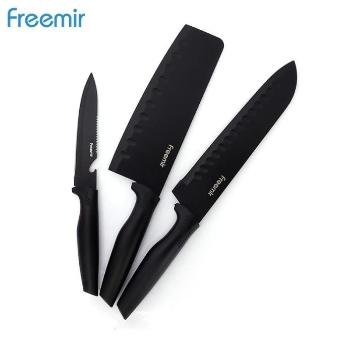 freemir Set 3 Pcs Pisau Dapur Stainless Steel Hitam